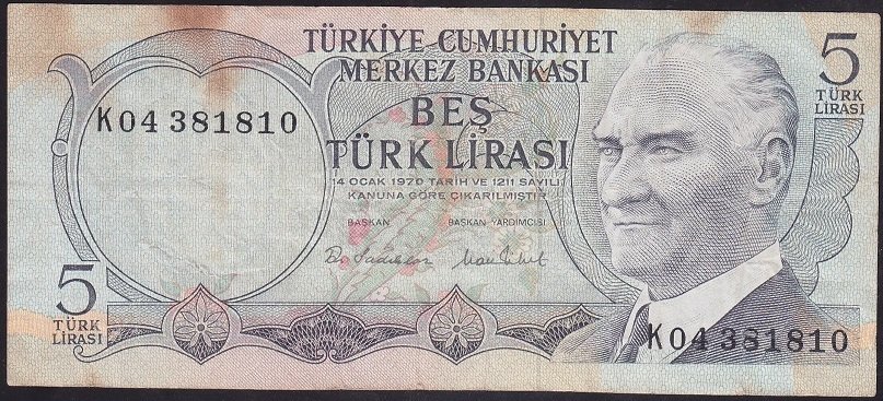 6.EMİSYON 2.TERTİP 5 LİRA K04 381810 TEMİZ
