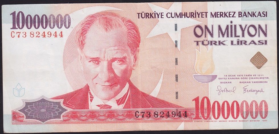 7.Emisyon 10 000 000 Lira C73 824944 Çok Temiz+