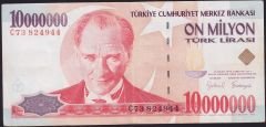 7.Emisyon 10 000 000 Lira C73 824944 Çok Temiz+