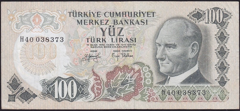 6.Emisyon 2.Tertip 100 Lira H40 038373 Çok Temiz+