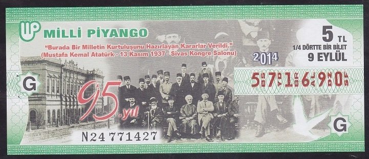 2014 9 EYLÜL ÇEYREK BİLET - G SERİSİ