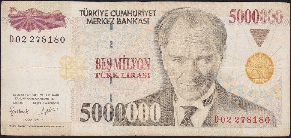 7.Emisyon 5 000 000 Lira D02 278180 Çok Temiz