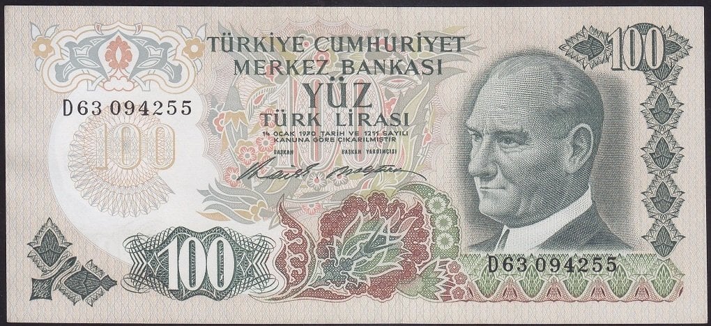6.EMİSYON 1.TERTİP 100 LİRA D63 094255 ÇİLALTI ( DÜZLEME VAR )