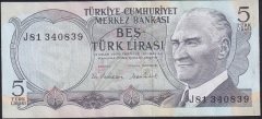 6.EMİSYON 2.TERTİP 5 LİRA J81 340839 ÇİLALTI (KAT YOK DALGALANMA VAR)