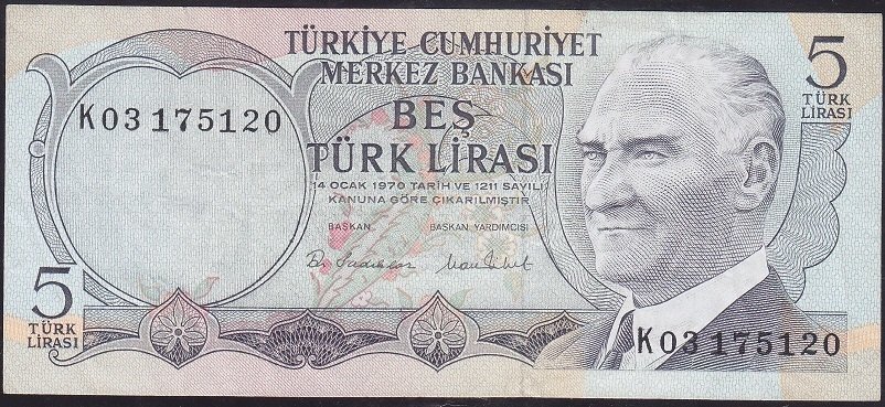 6.EMİSYON 2.TERTİP 5 LİRA K03 175120 ÇOK TEMİZ +