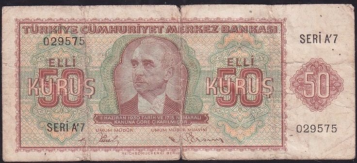 2.Emisyon 50 Kuruş Seri A7 029575 Temiz