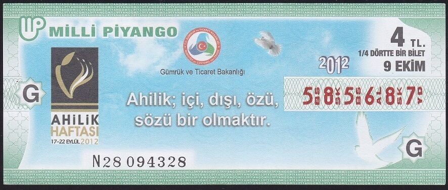 2012 9 Ekim Çeyrek Bilet - G Serisi - Ahilik