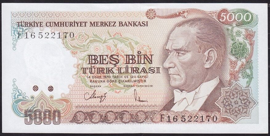 7.Emisyon 3.Tertip 5000 Lira F16 522170 Çilaltı Çil