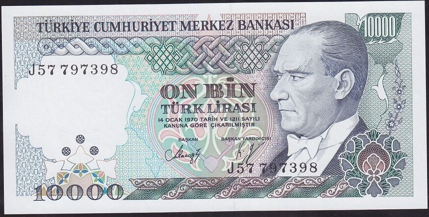 7.Emisyon 4.Tertip 10000 Lira J57 797398 Çil