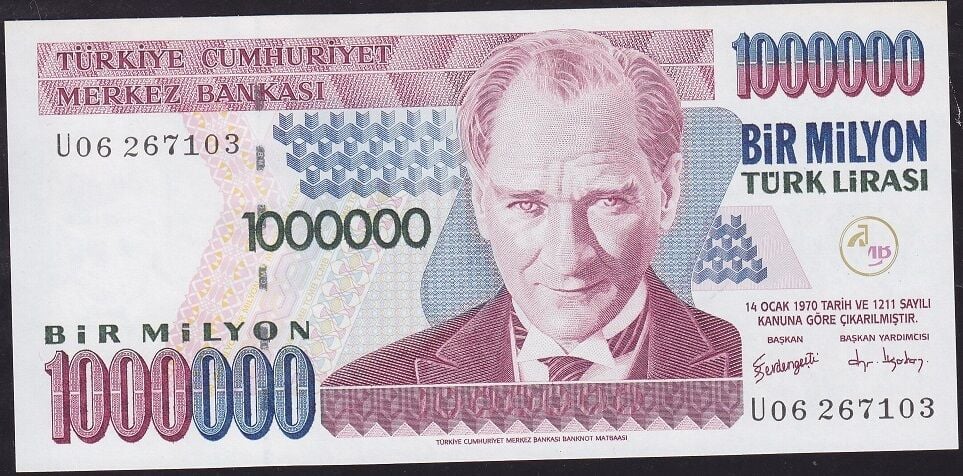 7.Emisyon 3.Tertip 1.000.000 Lira U06 267103 Çil