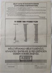 1986 9 Kasım Piyango Listesi