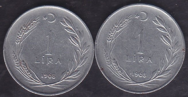 1968 Yılı 1 Lira Ters Düz Takım