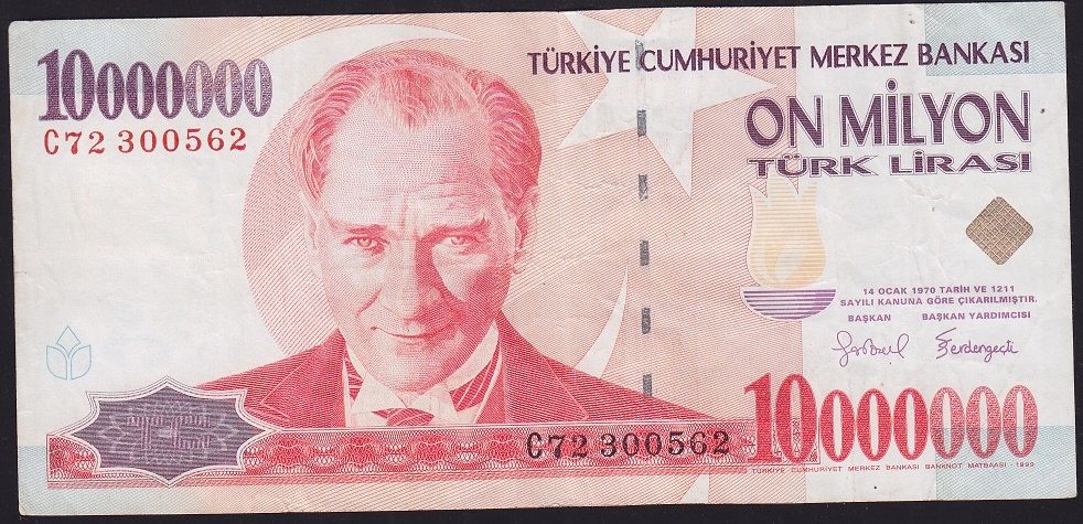 7.Emisyon 10 000 000 Lira C72 300562 Çok Temiz+