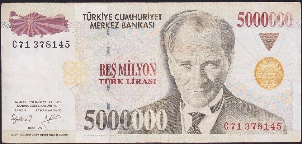 7.Emisyon 5 000 000 Lira C71 378145 Çok Temiz+