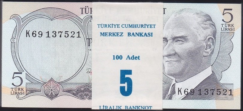 6.EMİSYON 2.TERTİP 5 LİRA K69 DESTE ÇİL ( 100 ADET )