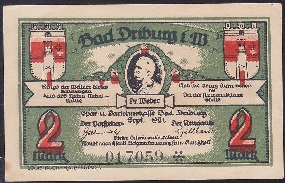 ALMANYA 2 MARK NOTGELD 1921 ÇİLALTI ÇİL