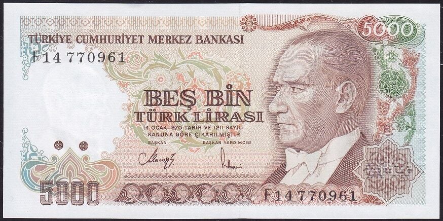 7.Emisyon 3.Tertip 5000 Lira F14 770961 Çilaltı Çil
