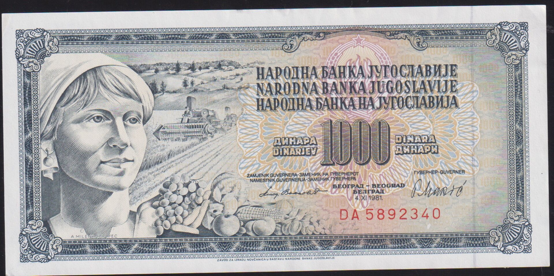 Yugoslavya 1000 Dinar 1981 Çilaltı Çil