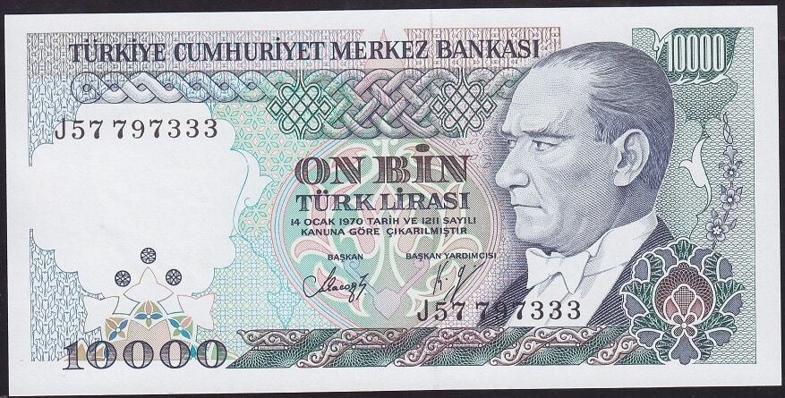7.Emisyon 4.Tertip 10000 Lira J57 797333 Çil