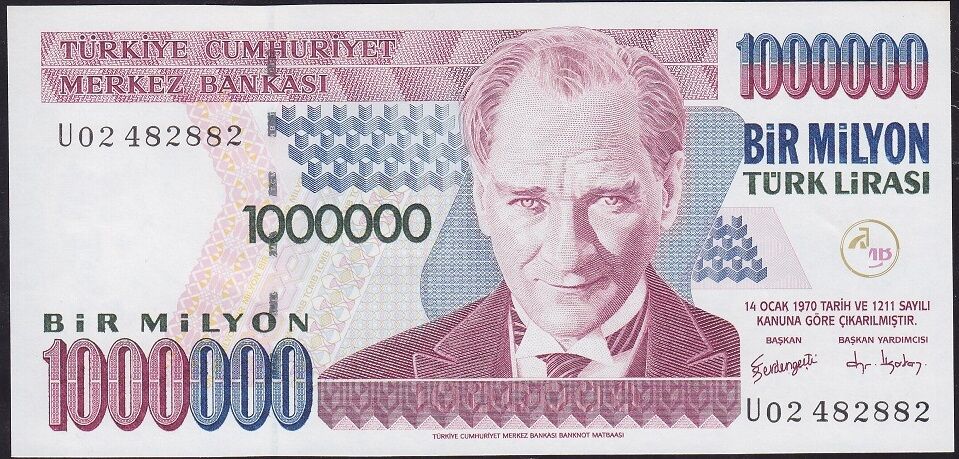 7.Emisyon 3.Tertip 1000000 Lira U02 482882 Çilaltı Çil
