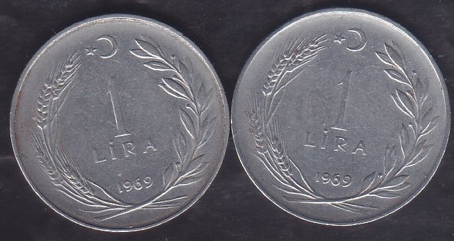 1969 Yılı 1 Lira Ters Düz Takım