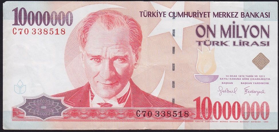 7.Emisyon 10 000 000 Lira C70 338518 Çok Çok Temiz