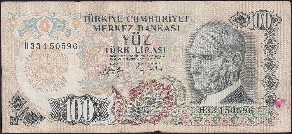 6.Emisyon 2.Tertip 100 Lira H33 150596 Temiz