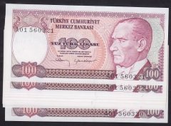 7.EMİSYON 1.TERTİP 100 LİRA A01 ÇİL SERİ TAKİPLİ 10 ADET