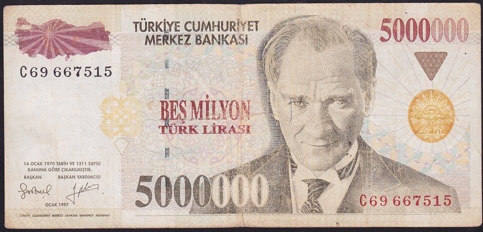 7.Emisyon 5 000 000 Lira C69 667515 Çok Temiz