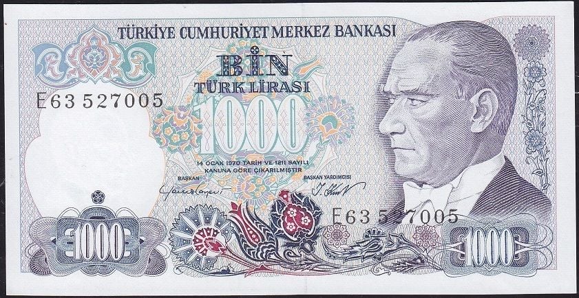 7.Emisyon 1.Tertip 1000 Lira E63 527005 Çil