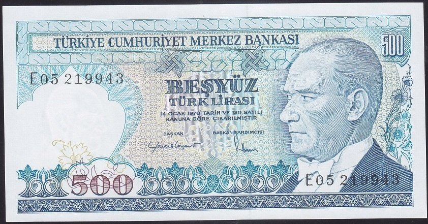 7.Emisyon 2.Tertip 500 Lira E05 219943 Çilaltı Çil