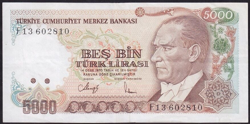 7.Emisyon 3.Tertip 5000 Lira F13 602840 Çok Temiz+