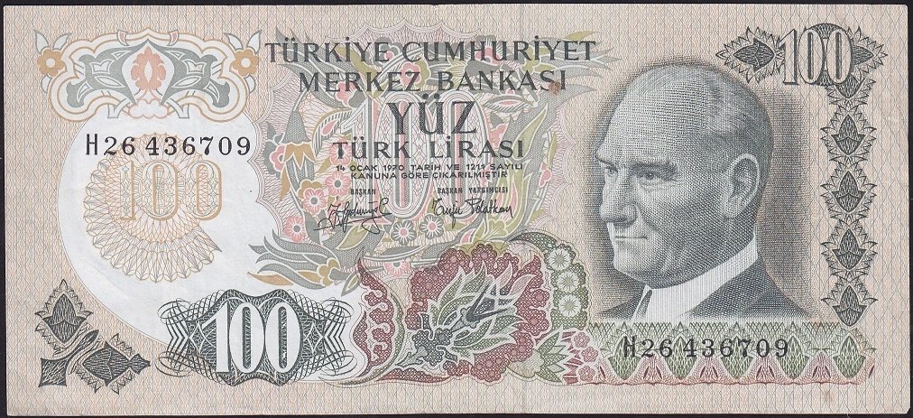 6.Emisyon 2.Tertip 100 Lira H26 436709 Çok Temiz+
