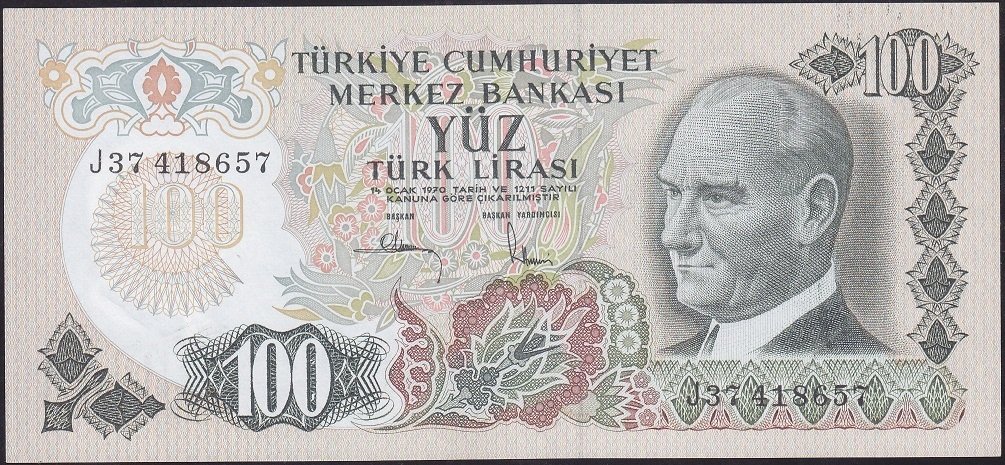 6.EMİSYON 3.TERTİP 100 LİRA J37 418657 ÇİL