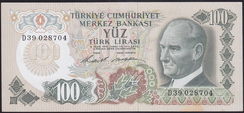 6.EMİSYON 1.TERTİP 100 LİRA D39 028704 ÇÇT ÇİLALTI