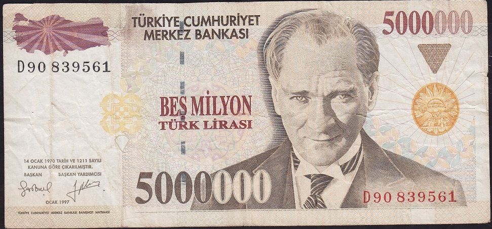 7.Emisyon 5 000 000 Lira D90 839561 Çok Temiz
