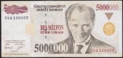 7.Emisyon 5 000 000 Lira C64 120257 Çok Temiz+