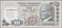6.EMİSYON 3.TERTİP 100 LİRA J35 496407 ÇİL
