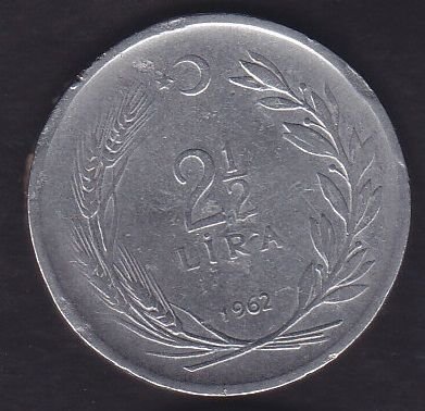 1962 Yılı 2.5 Lira Ters