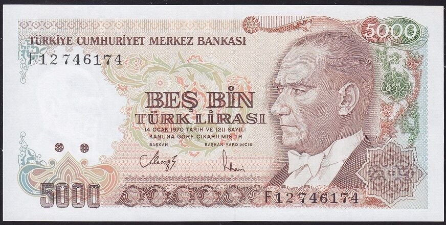7.Emisyon 3.Tertip 5000 Lira F12 746174 Çilaltı Çil