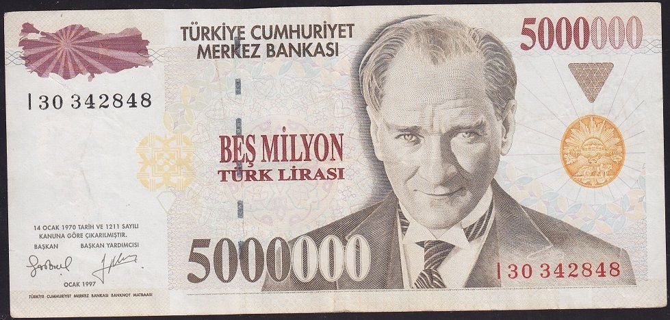 7.Emisyon 5 000 000 Lira I30 342848 Çok Temiz+