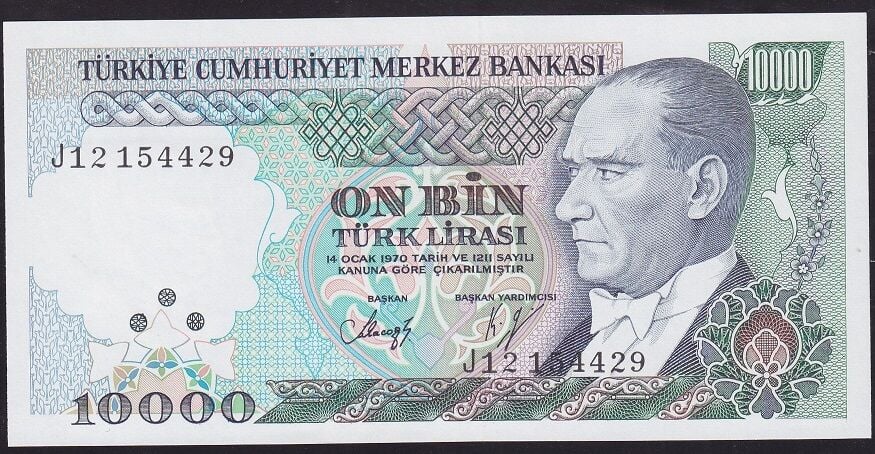 7.Emisyon 4.Tertip 10000 Lira J12 154429 Çil