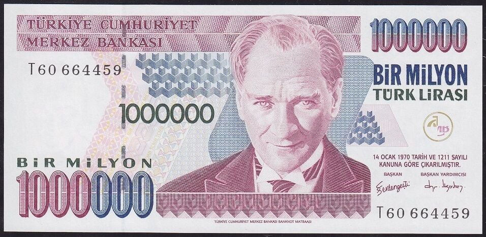 7.Emisyon 3.Tertip 1000000 Lira T60 664459 Çil