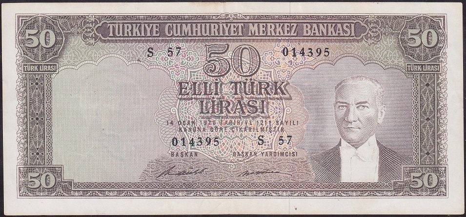 5.EMİSYON 7.TERTİP 50 LİRA S57 014395 ÇÇT +