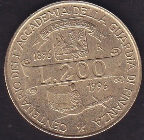 İtalya 200 Liret 1996 - 100. Yıl - Gümrük Servisi Akademisi - Hatıra Para