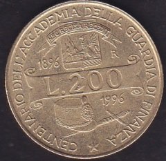 İtalya 200 Liret 1996 - 100. Yıl - Gümrük Servisi Akademisi - Hatıra Para