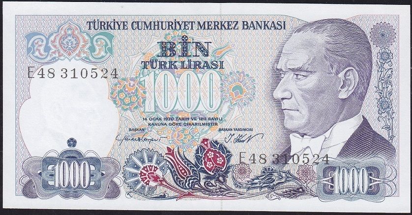 7.Emisyon 1.Tertip 1000 Lira E48 310524 Çil