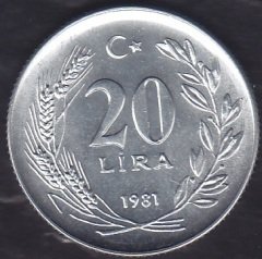 1981 YILI 20 LİRA DÜNYA BESİN GÜNÜ 16 EKİM ÇİL