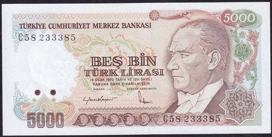 7.Emisyon 2.Tertip 5000 Lira C58 233385 Çil
