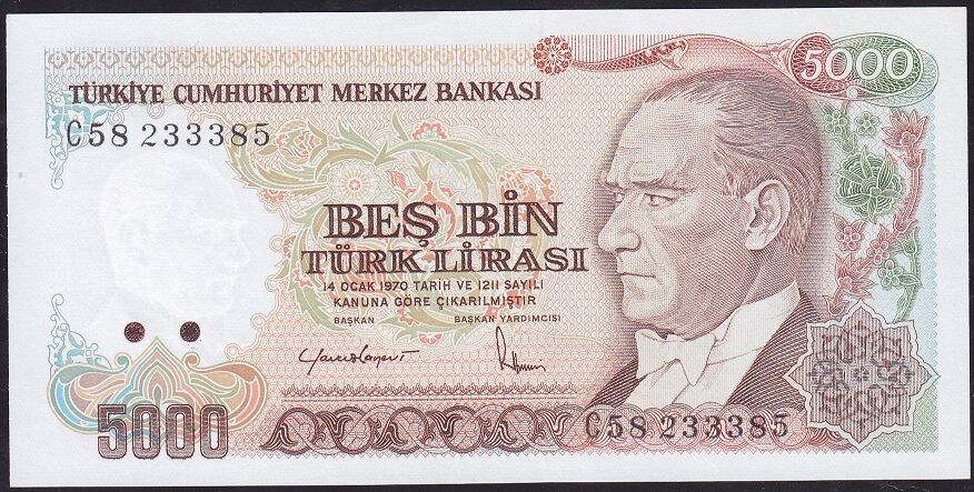 7.Emisyon 2.Tertip 5000 Lira C58 233385 Çil